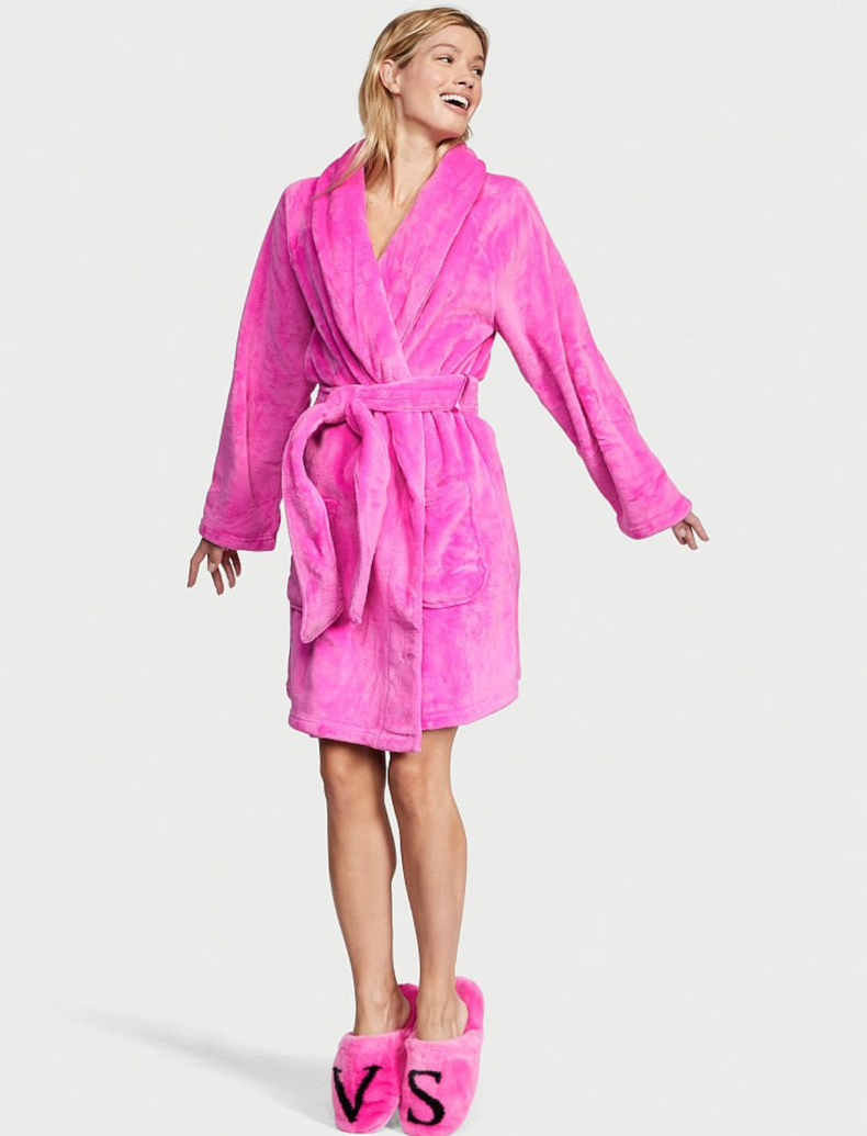 Теплый плюшевий халат Victoria’s Secret Logo Short Cozy Robe, XS\S