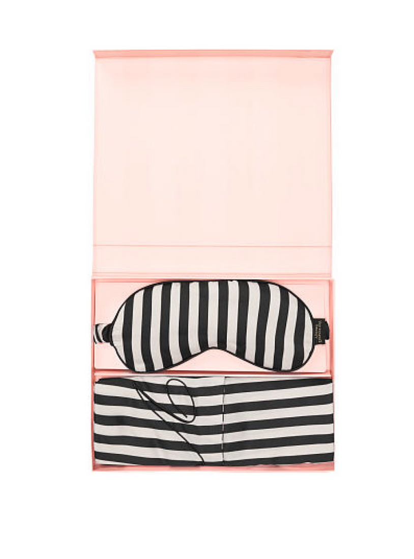Подарочный Набор Для Сна Satin Pillowcase & Eye Mask Gift Set White&Black Stripes Victoria's Secret