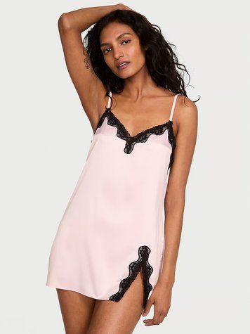 Сатиновая ночная рубашка Tease Satin Lace-Trim Mini Slip Dress, L